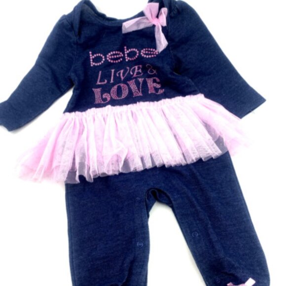 Baby Girl One Piece Size 6/9m Bebe Live Love Ruffle Lace Snap Footed Feet Infant - Picture 1 of 6